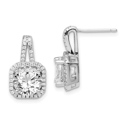 Sterling Silver Rhodium-Plated CZ Halo Post Earrings