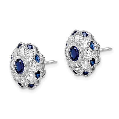 Sterling Silver CZ & Lab-Created Blue Spinel Post Earrings