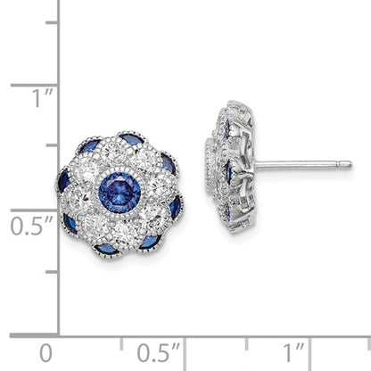 Sterling Silver CZ & Lab-Created Blue Spinel Post Earrings