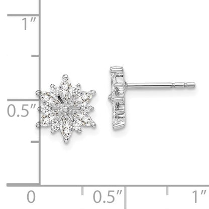 Sterling Silver Rhodium Plated Snowflake CZ Post Earrings