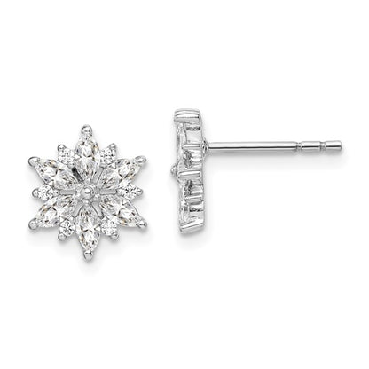 Sterling Silver Rhodium Plated Snowflake CZ Post Earrings