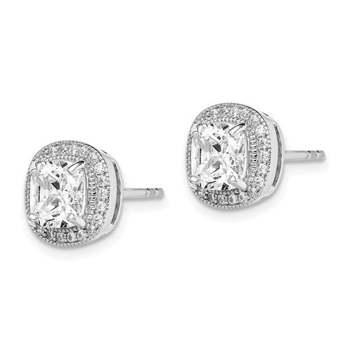 Sterling Silver Rhodium Plated 6 mm CZ Halo Post Earrings