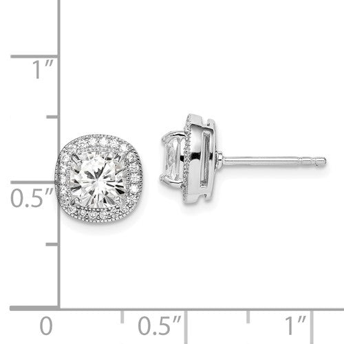 Sterling Silver Rhodium Plated 6 mm CZ Halo Post Earrings