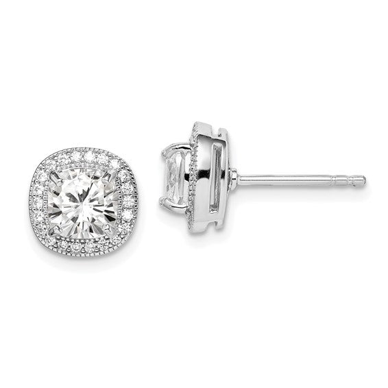 Sterling Silver Rhodium Plated 6 mm CZ Halo Post Earrings