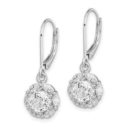 Sterling Silver CZ Halo Lever-Back Earrings