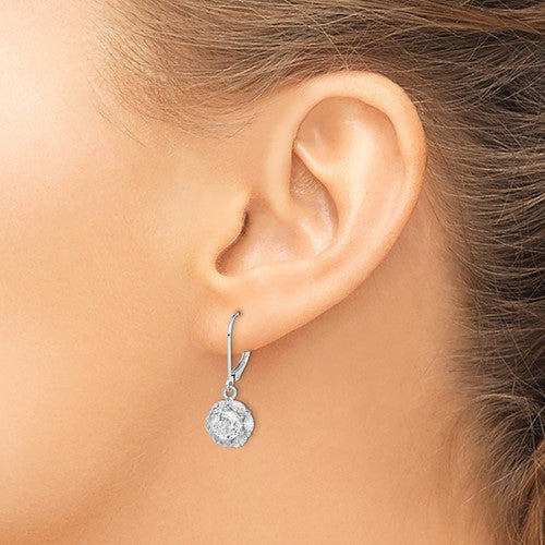 Sterling Silver CZ Halo Lever-Back Earrings