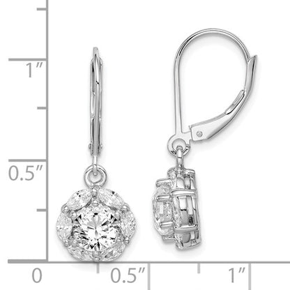 Sterling Silver CZ Halo Lever-Back Earrings