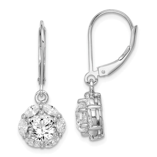 Sterling Silver CZ Halo Lever-Back Earrings