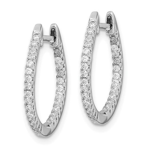 Sterling Silver Rhodium-Plated CZ In/Out Hinged Hoop Earrings