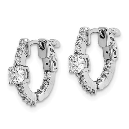 Sterling Silver Rhodium-Plated CZ In/Out Hinged Hoop Earrings