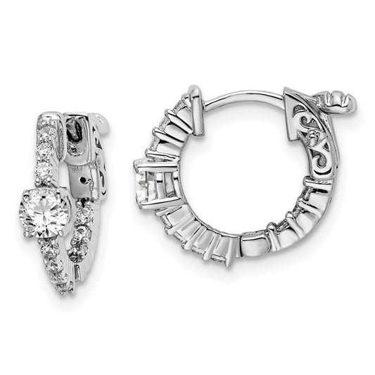 Sterling Silver Rhodium-Plated CZ In/Out Hinged Hoop Earrings