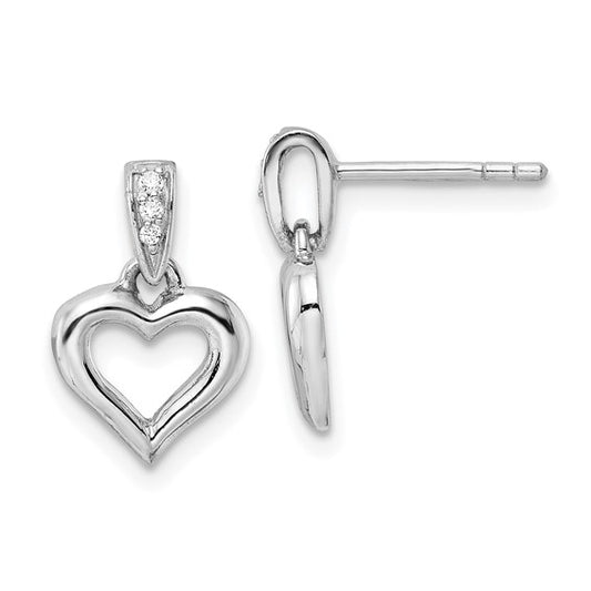 Sterling Silver Rhodium-Plated CZ Heart Post Earrings