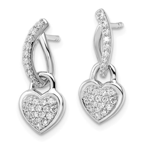 Sterling Silver Rhodium-Plated CZ Heart Post Earrings