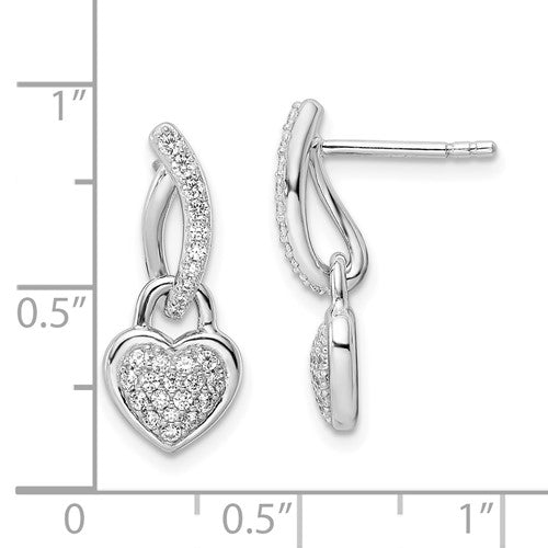 Sterling Silver Rhodium-Plated CZ Heart Post Earrings