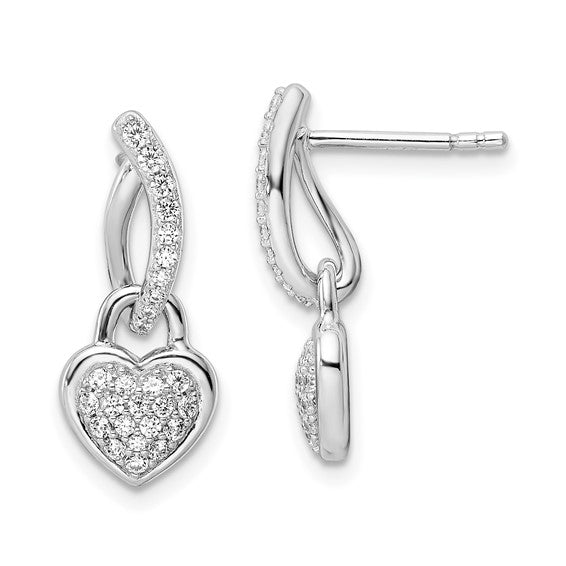 Sterling Silver Rhodium-Plated CZ Heart Post Earrings