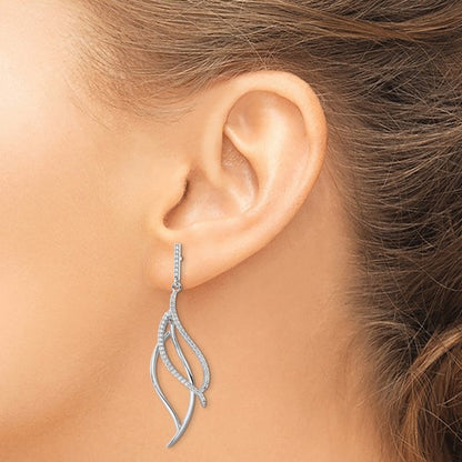 Sterling Silver CZ Dangle Leaf Post Earrings