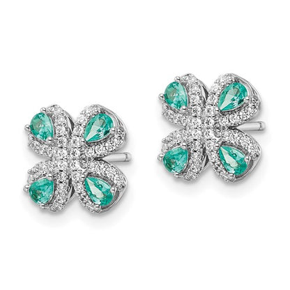 Sterling Silver Teal & White CZ Stones Post Earrings