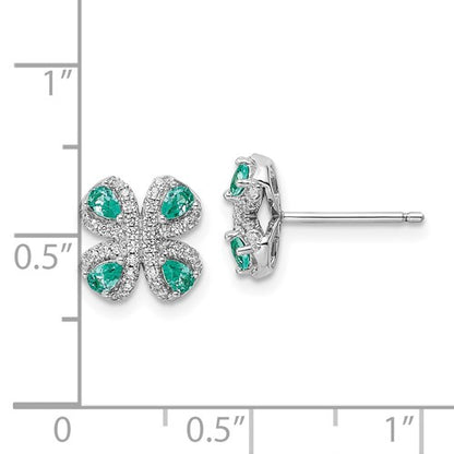 Sterling Silver Teal & White CZ Stones Post Earrings