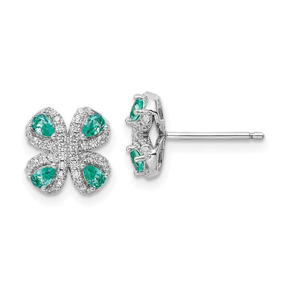 Sterling Silver Teal & White CZ Stones Post Earrings