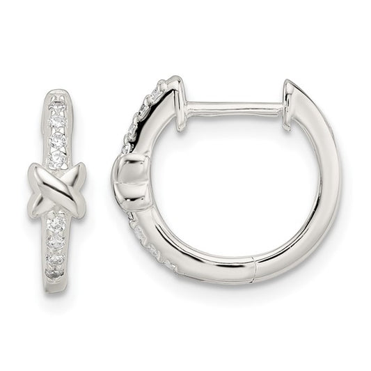 Sterling Silver CZ Huggie Earrings 11.8 mm x 14.6 mm