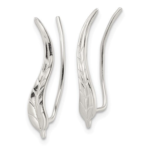 Sterling Silver Wavy Leaf Ear Climber Earrings