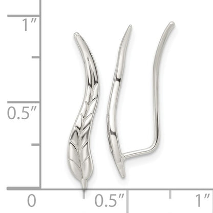 Sterling Silver Wavy Leaf Ear Climber Earrings