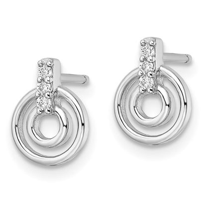 Sterling Silver Rhodium Plated CZ Circles Post Earrings