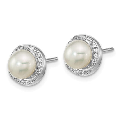 Sterling Silver CZ & Pearl Post Earrings