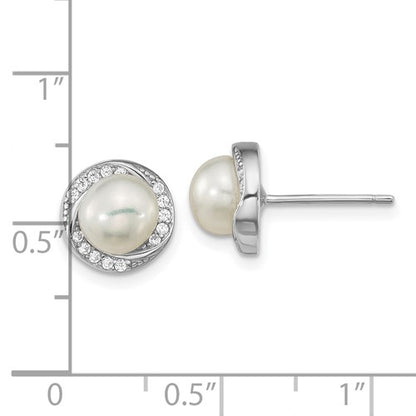 Sterling Silver CZ & Pearl Post Earrings