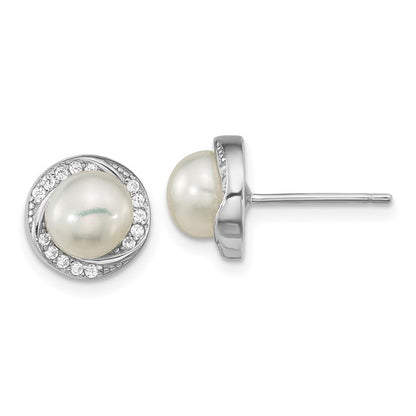 Sterling Silver CZ & Pearl Post Earrings