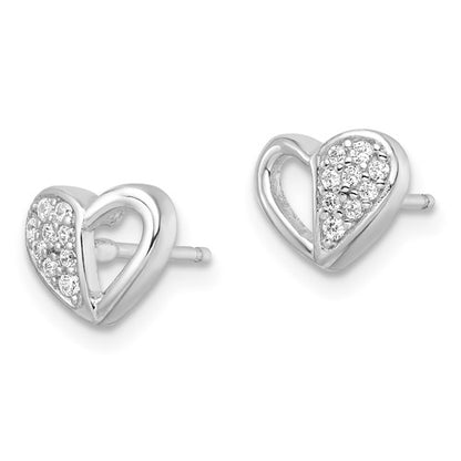 Sterling Silver Rhodium Plated CZ Heart Post Earrings