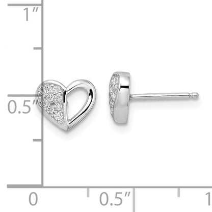 Sterling Silver Rhodium Plated CZ Heart Post Earrings