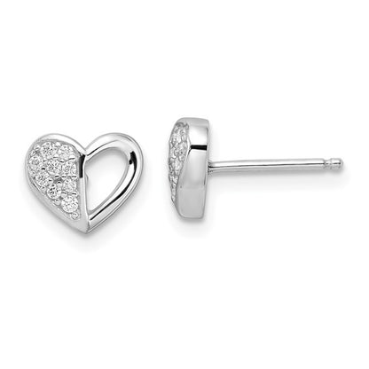 Sterling Silver Rhodium Plated CZ Heart Post Earrings