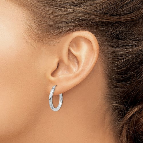 Sterling Silver Diamond-Cut Hoop Earrings - 22 mm