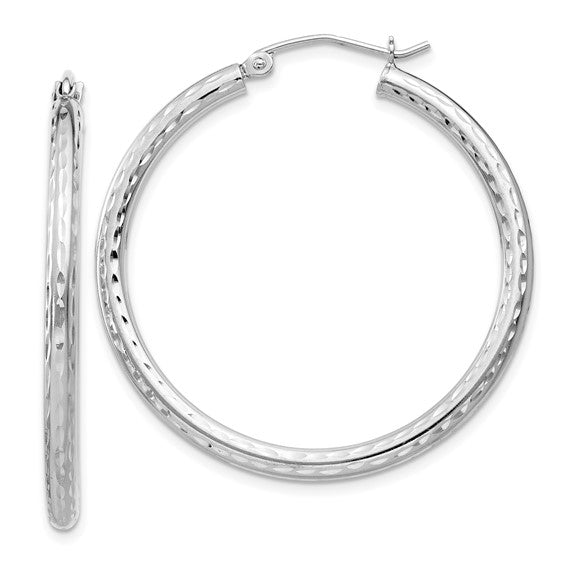 Sterling Silver Diamond-Cut Hoop Earrings - 37 mm