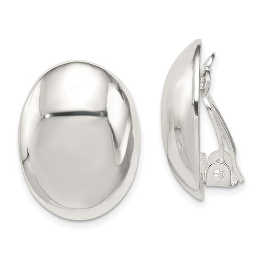 Sterling Silver Oval Clip Back Non-Pierced Earrings