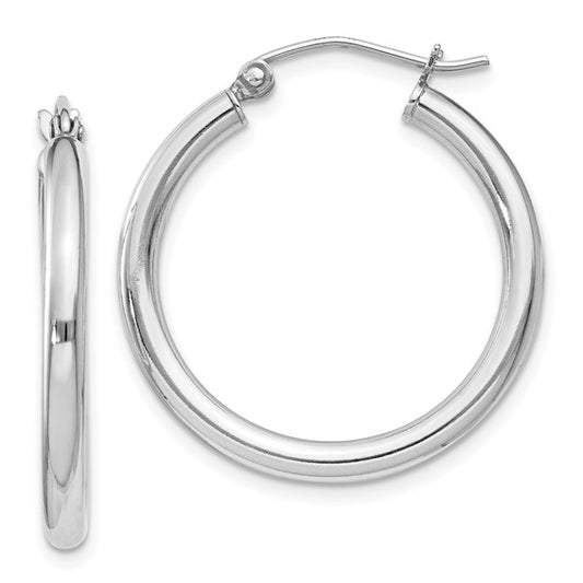 Sterling Silver Rhodium-Plated 2.5 mm Round Hoop Earrings - 27 mm