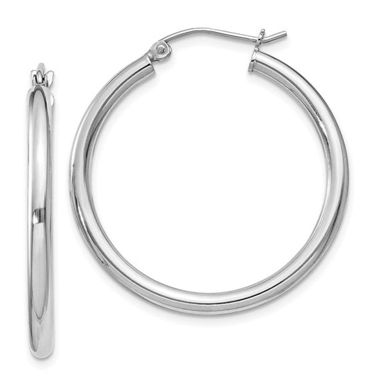 Sterling Silver Rhodium-Plated 2.5 mm Round Hoop Earrings - 31 mm