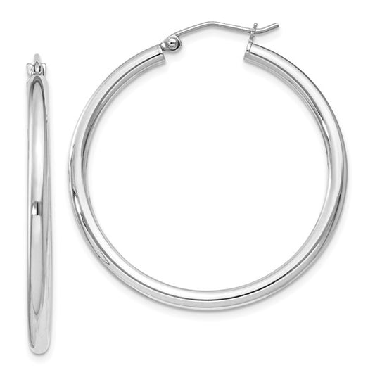 Sterling Silver Rhodium-Plated 2.5 mm Round Hoop Earrings - 36 mm