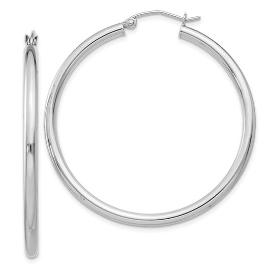 Sterling Silver Rhodium-Plated 2.5 mm Round Hoop Earrings - 42 mm