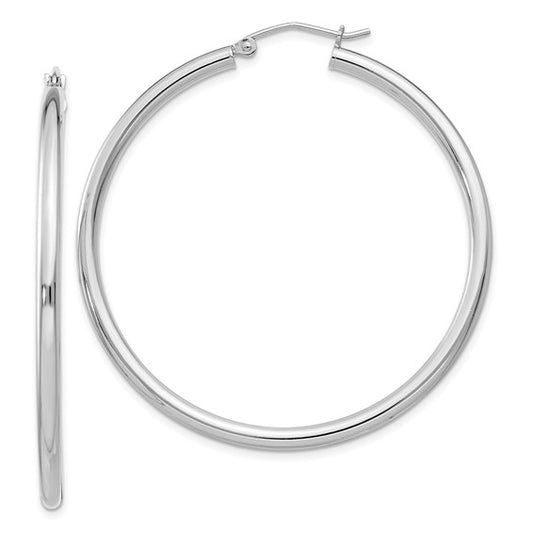 Sterling Silver Rhodium-Plated 2.5 mm Round Hoop Earrings - 47 mm