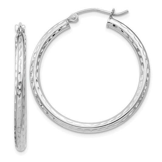 Sterling Silver Diamond-Cut Hoop Earrings - 31 mm