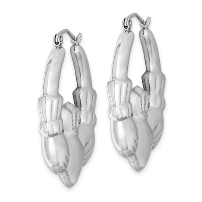 Sterling Silver Rhodium Plated Claddagh Semi-Solid Hoop Earrings