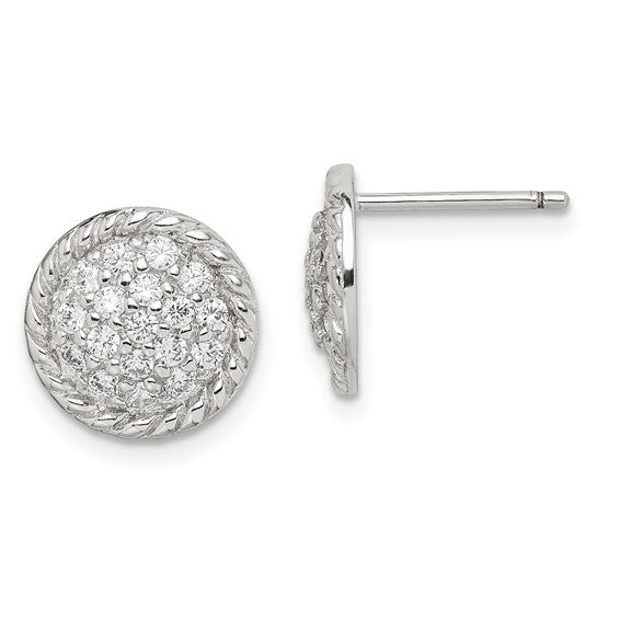 Sterling Silver Round CZ Post Earrings