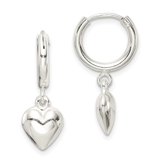 Sterling Silver Puffed Heart Dangling Endless Hoop Earrings