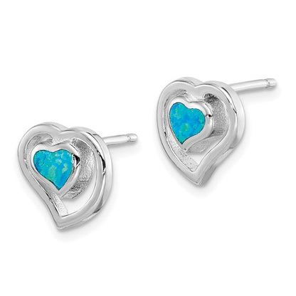 Sterling Silver Created Blue Opal Inlay Post Earrings