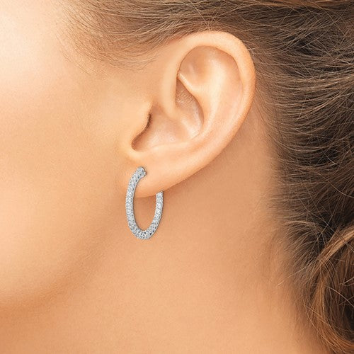 Sterling Silver CZ In/Out Hoop Earrings - 26 mm