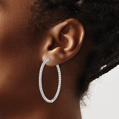 Sterling Silver CZ In/Out Hoop Earrings