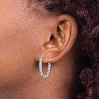 Sterling Silver CZ In/Out Hoop Earrings