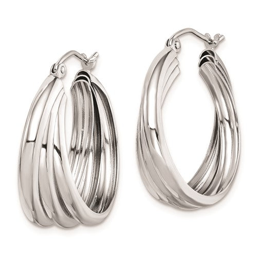 Sterling Silver Rhodium Plated Triple Hoop Earrings